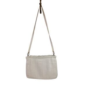 Vintage Le Royale White Handbag Disco Tile Pockets Leather Strap Crossbody Bag